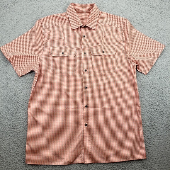 Ocean Coast Shirt Mens Medium Red White‎ Check Button Up Short Sleeve Pockets - Picture 1 of 14